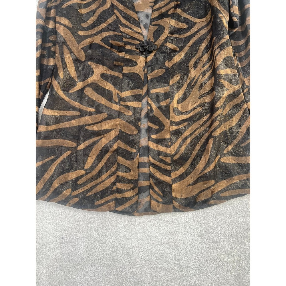 Additions by Chicos Womens Size 1 Gold‎ Metallic Zebra Print Sheer Topper Jacket - Picture 9 of 9